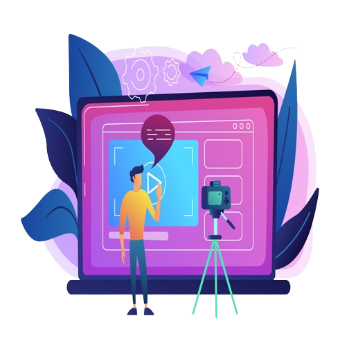 Vector image of boy who edit the videos in their video production company.