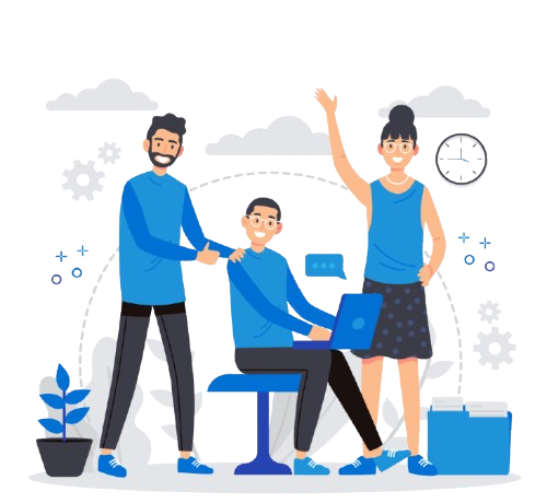 Vector image of group of the students who provide collaboration services in their respective company.