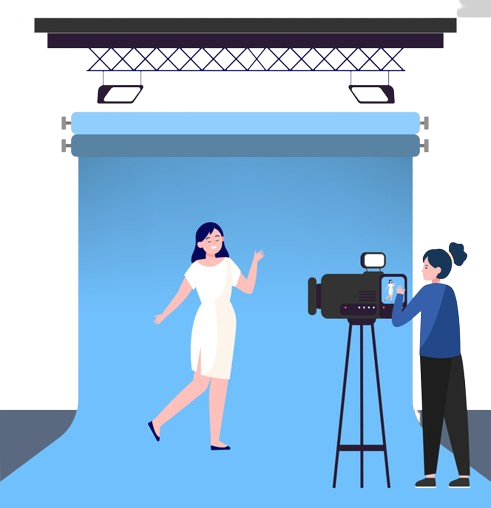 Vector image of two ladies where both of them have photo-shoot in their creative agency.