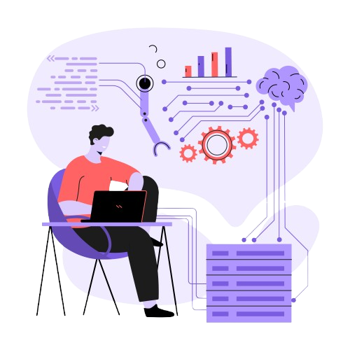Vector image of single guy who manage AI related task into the AI development company.